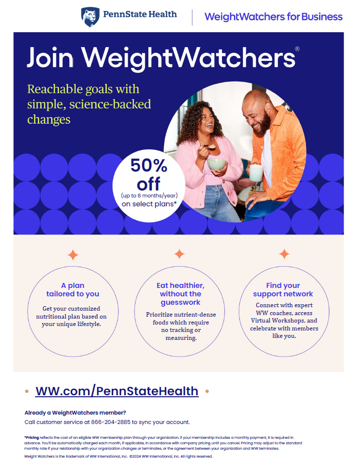 Thumbnail of flyer with information about Weight Watchers for Penn State Health employees, link to open PDF 